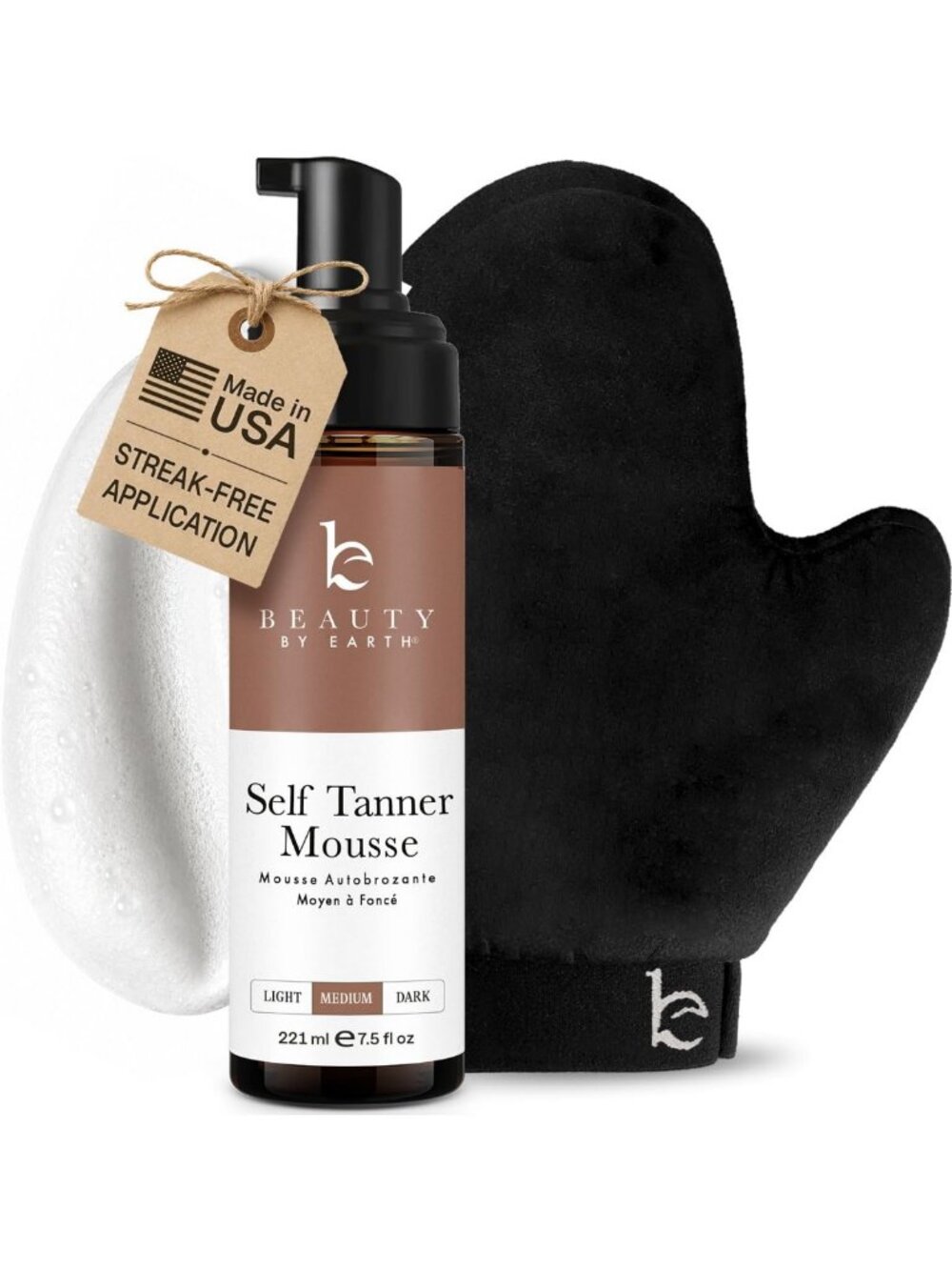 Organic Self Tanner Mousse Kit with Mitt | Sunless Tanning Foam for Natural Glow
